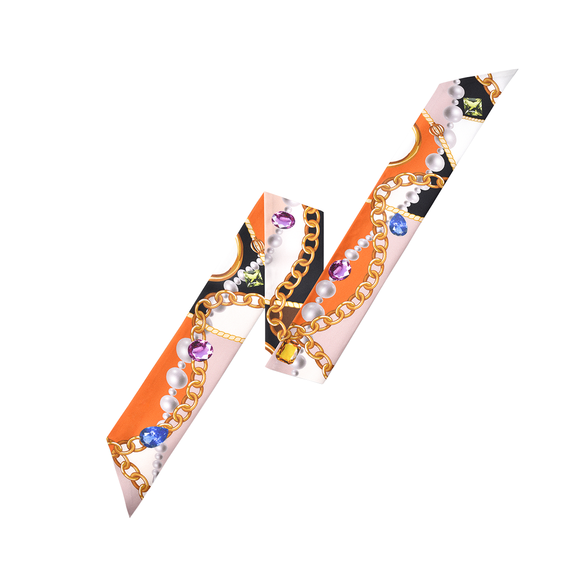 Jewel-Brown/Orange Long Silk Scarf