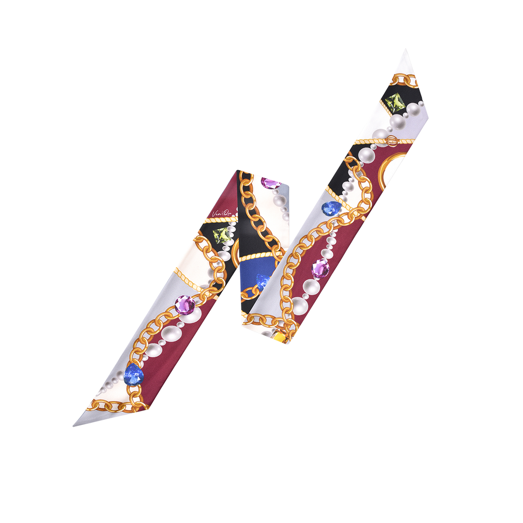 Jewel-Wine/Navy Long Silk Scarf