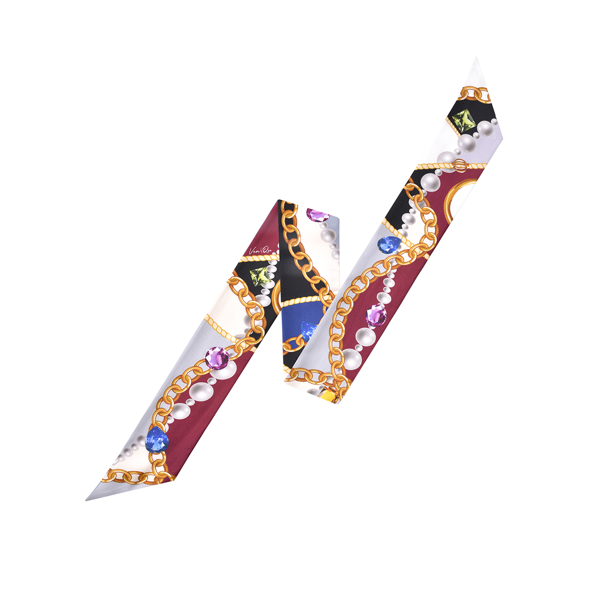 Jewel-Wine/Navy Long Silk Scarf