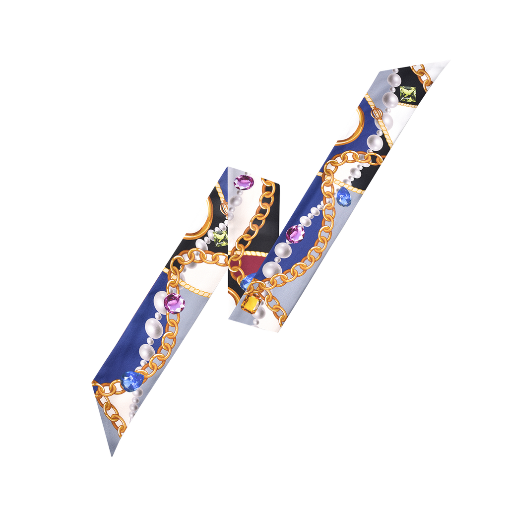 Jewel-Wine/Navy Long Silk Scarf