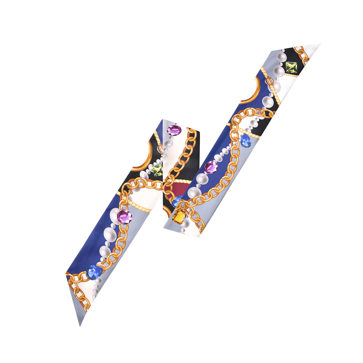 Jewel-Wine/Navy Long Silk Scarf