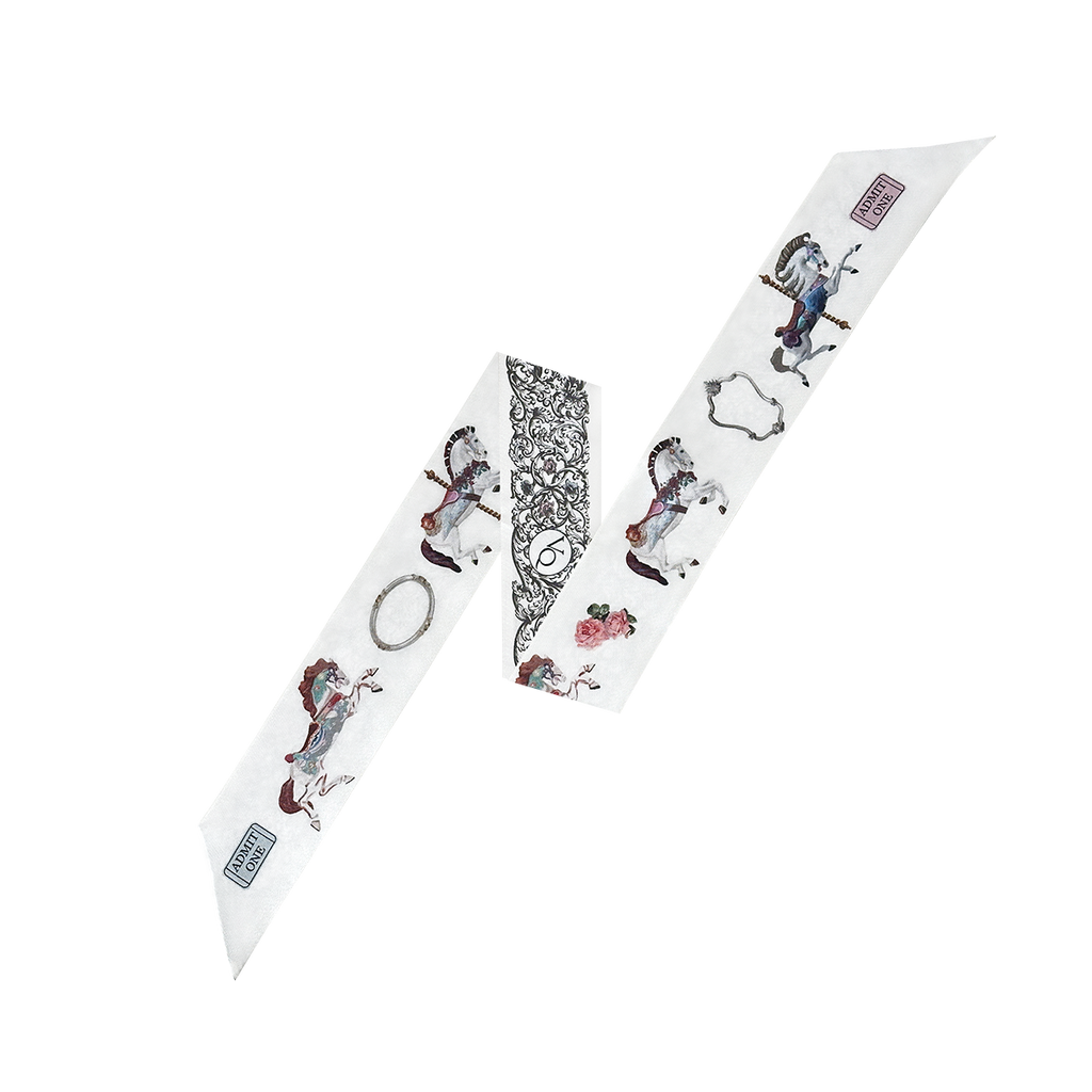 Merry-go-round-Cream Long Silk Scarf