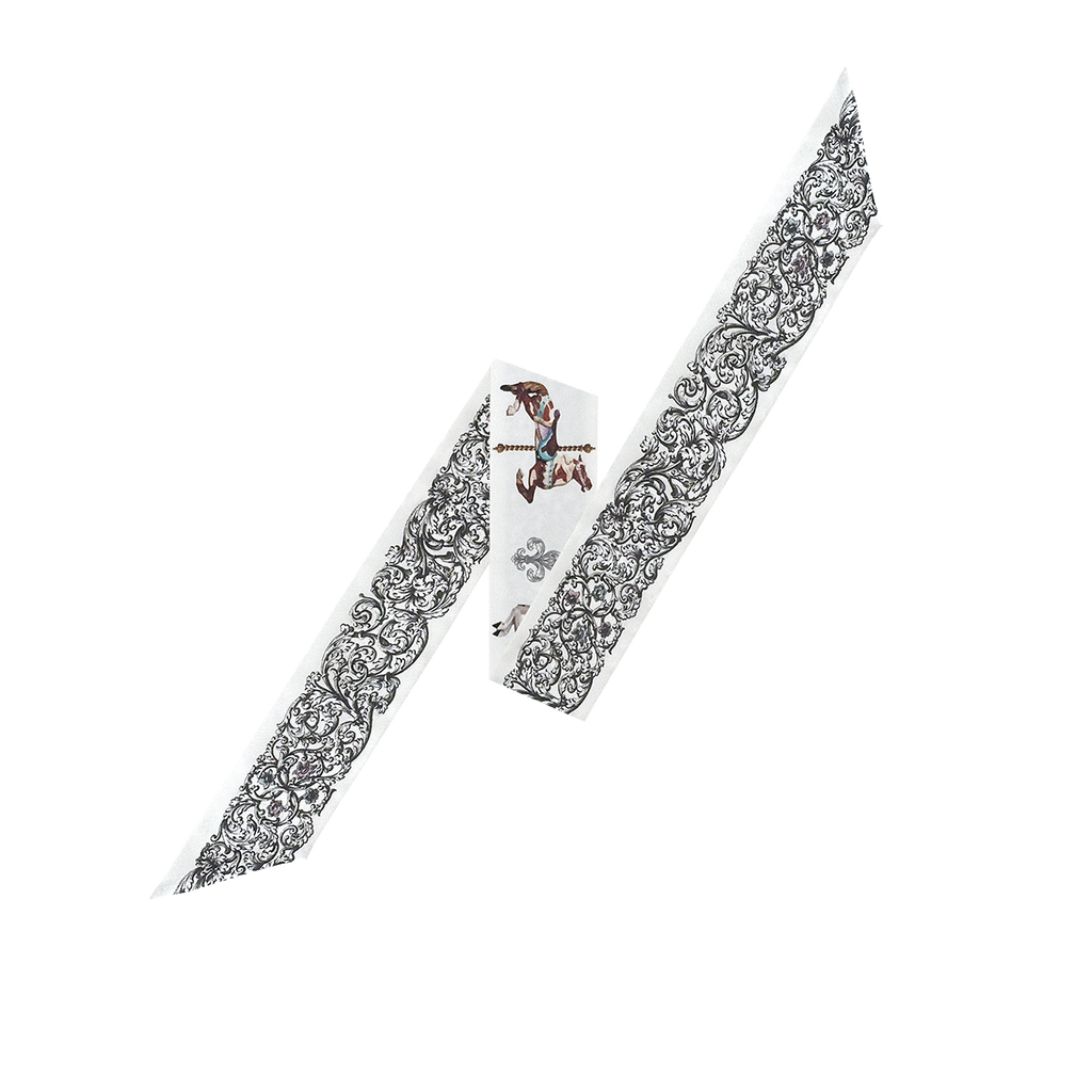 Merry-go-round-Cream Long Silk Scarf