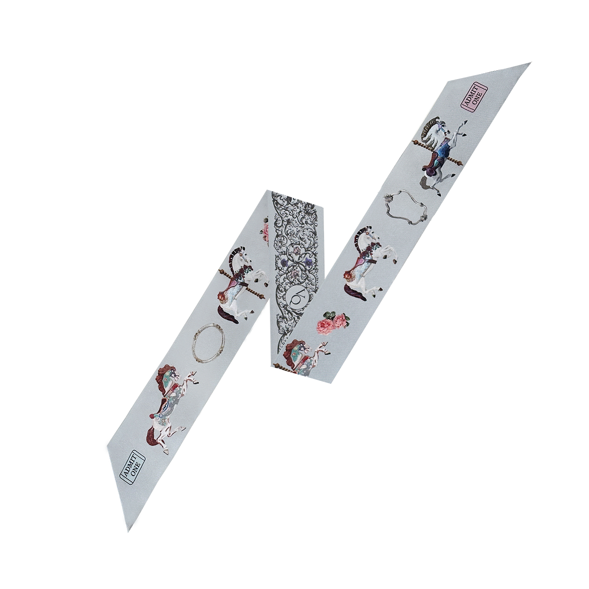 Merry-go-round-Dove Grey Long  Silk Scarf