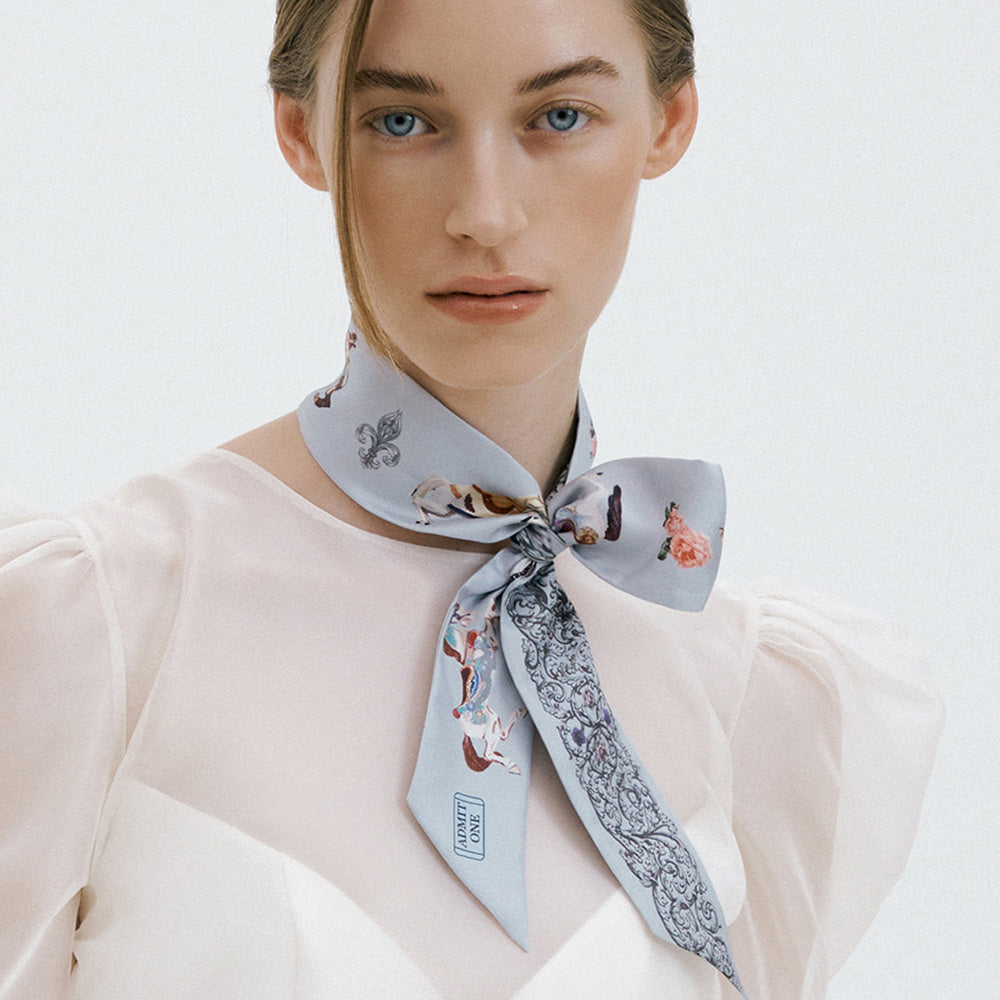 Merry-go-round-Dove Grey Long  Silk Scarf