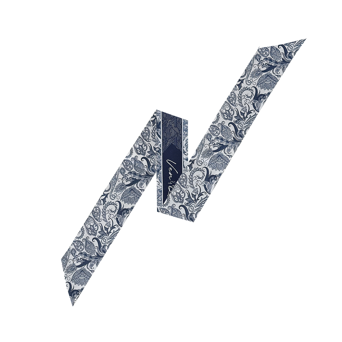 Paisley Garden-Misty Navy Long Silk Scarf