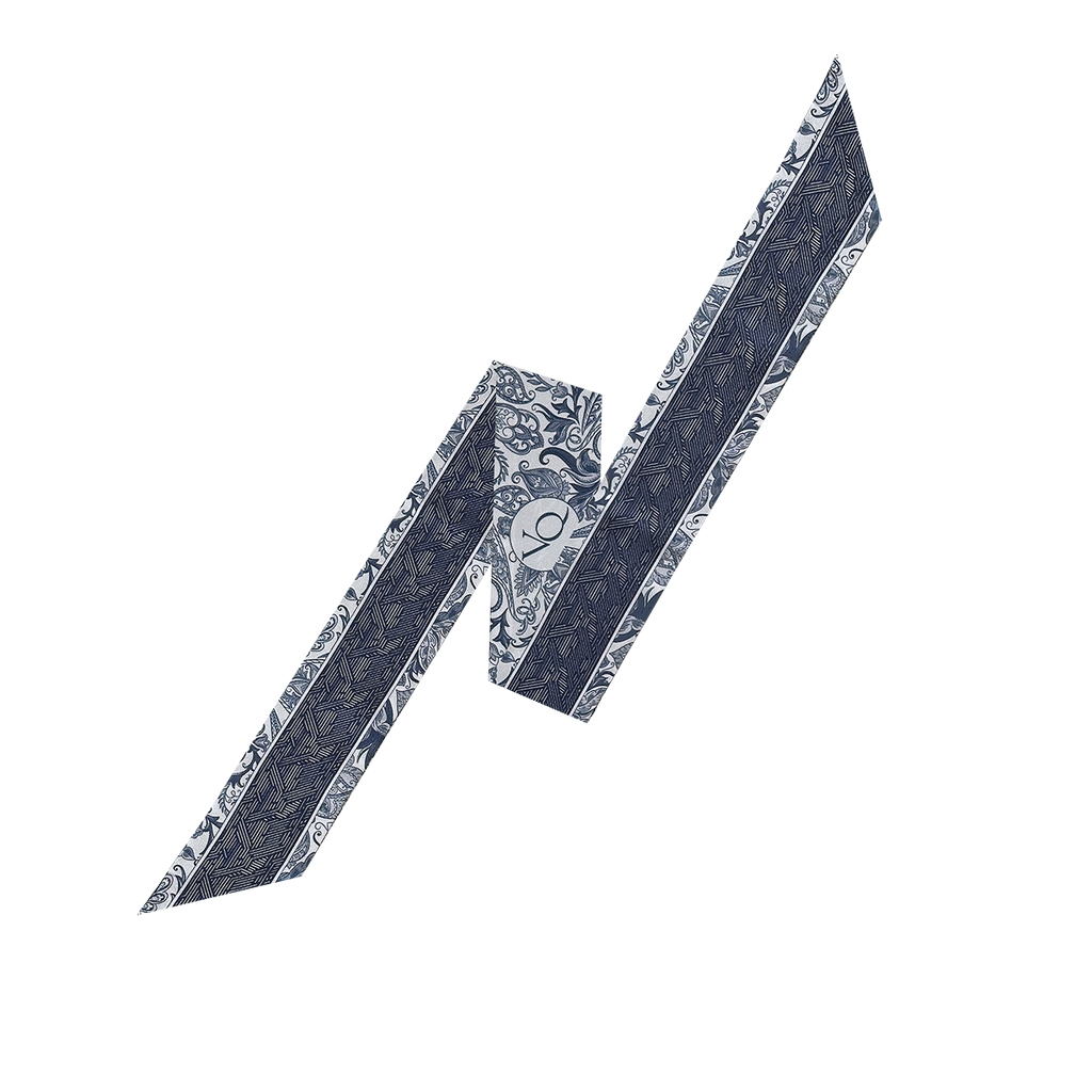 Paisley Garden-Misty Navy Long Silk Scarf