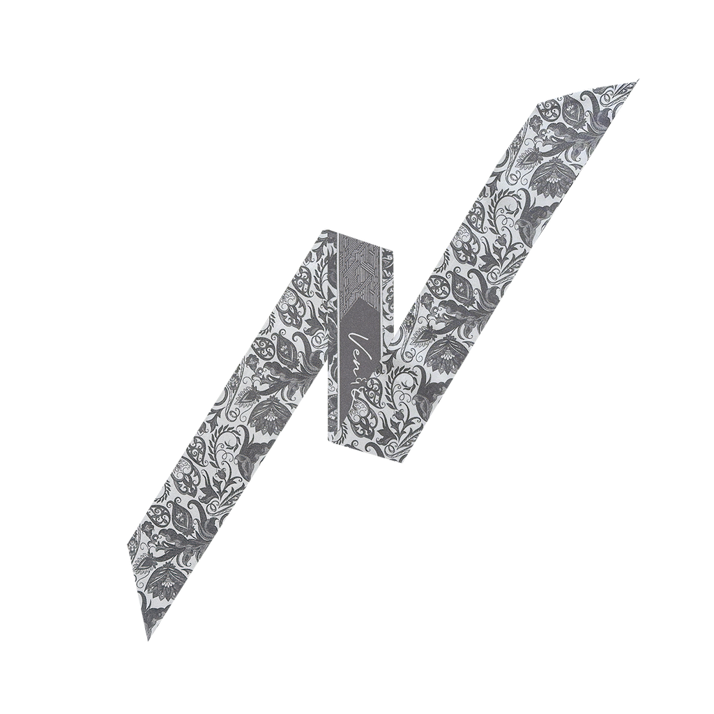 Sciarpa lunga in seta grigio ardesia Paisley Garden