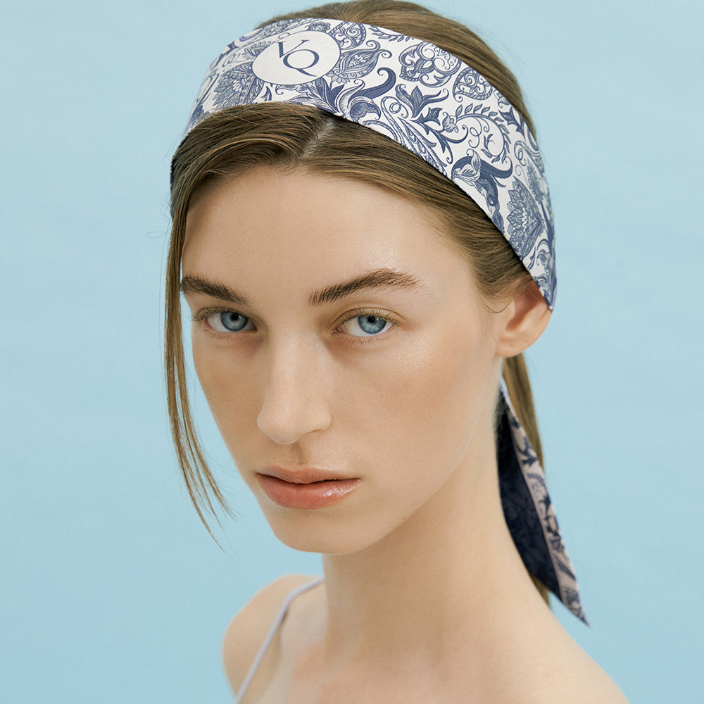 Paisley Garden-Misty Navy Long Silk Scarf