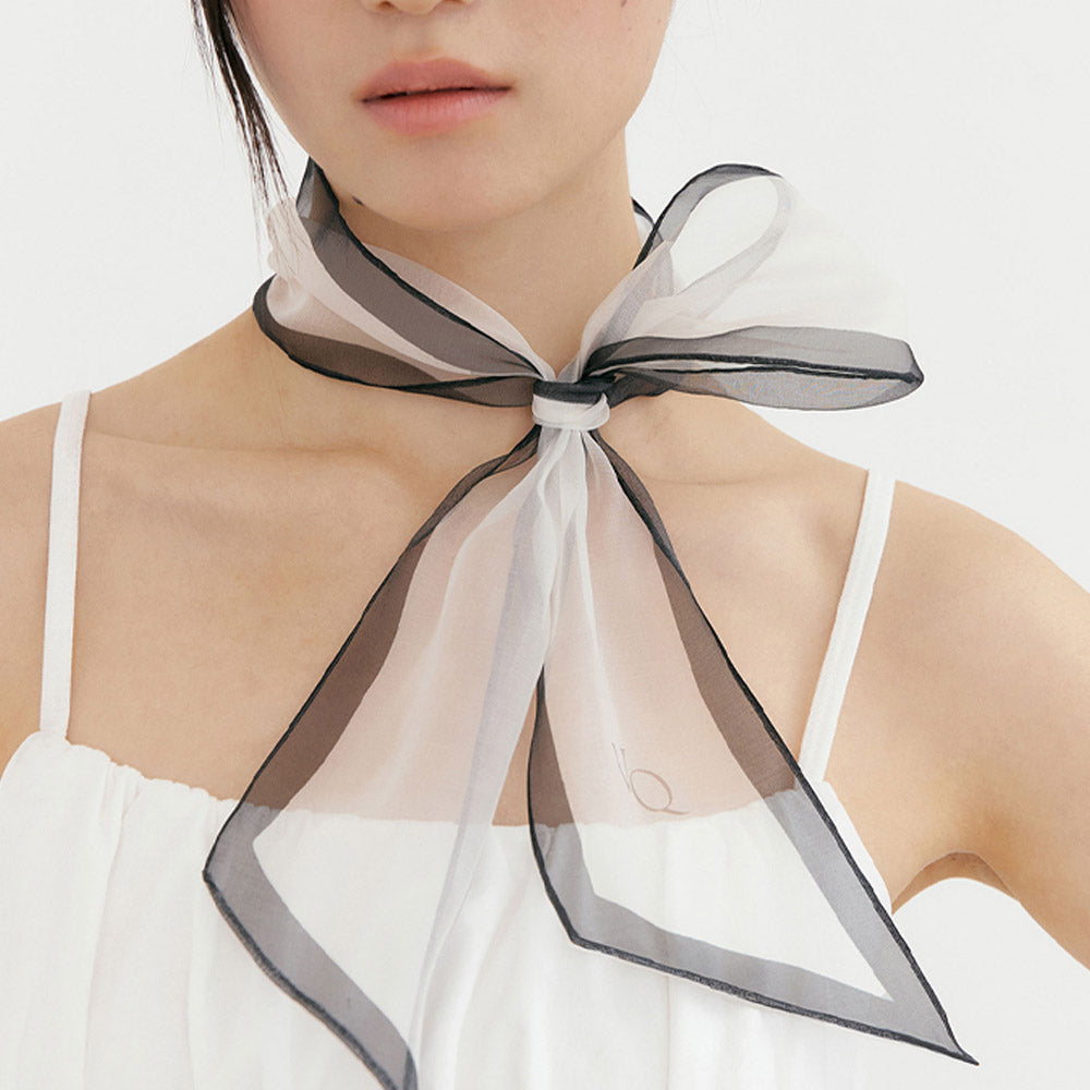 Silk Organza Aura Scarf-Ivory Black