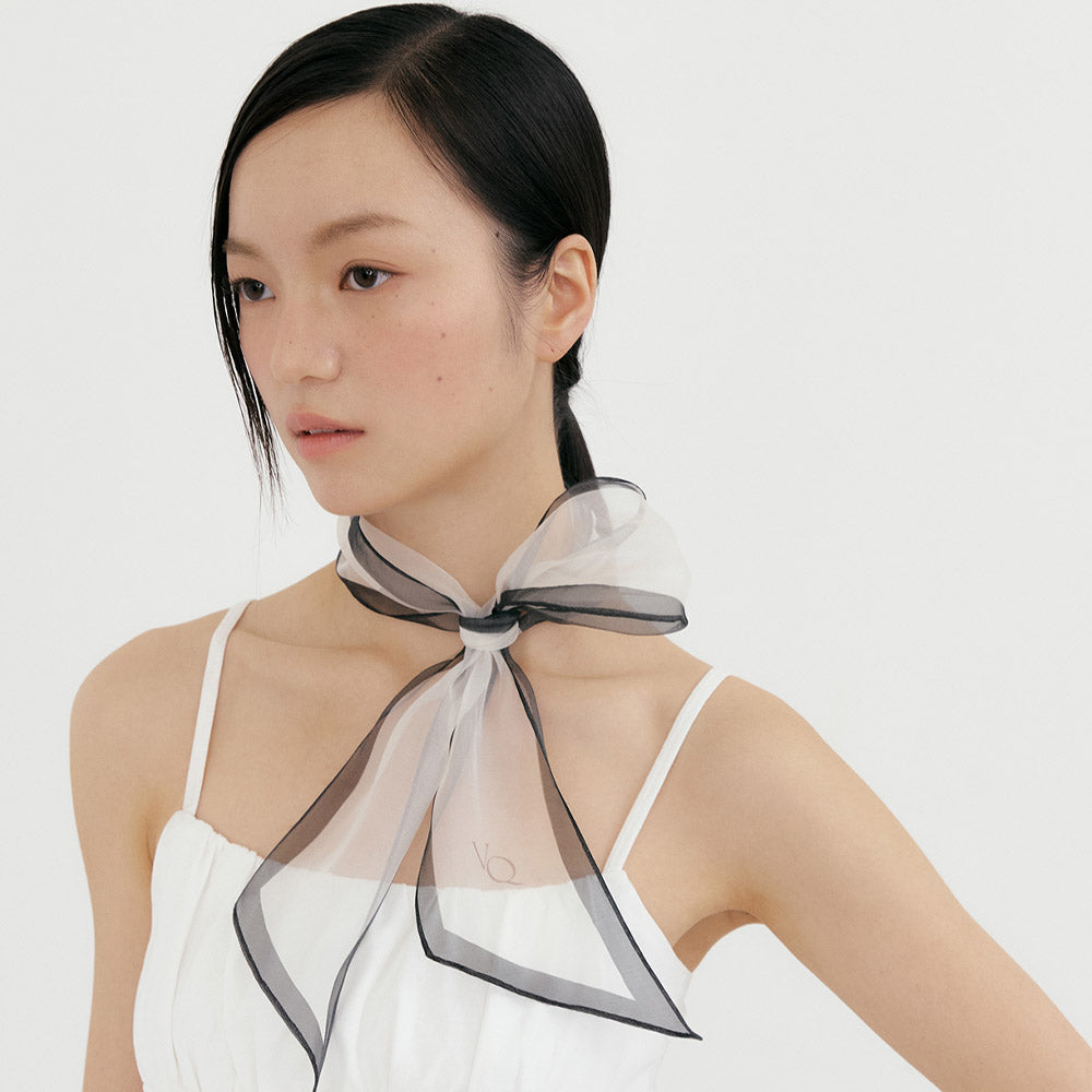 Silk Organza Aura Scarf-Ivory Black