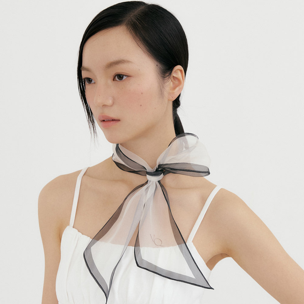 Silk Organza Aura Scarf-Ivory Black