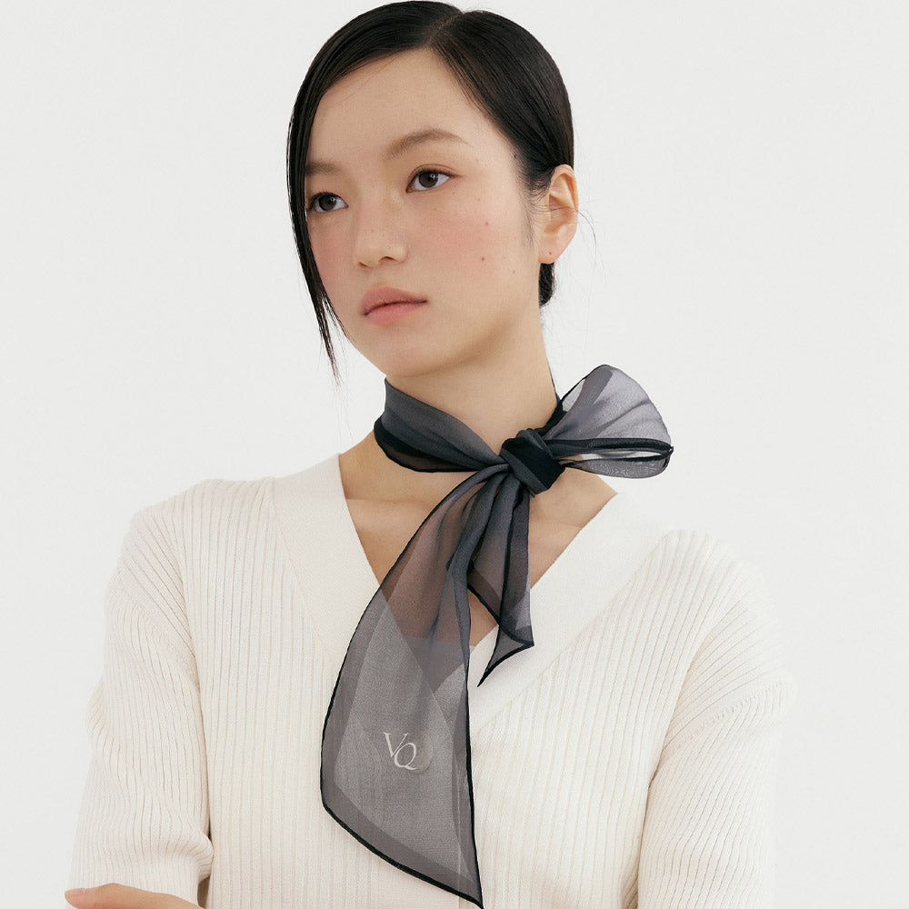 Silk Organza Aura Scarf-Slate Black