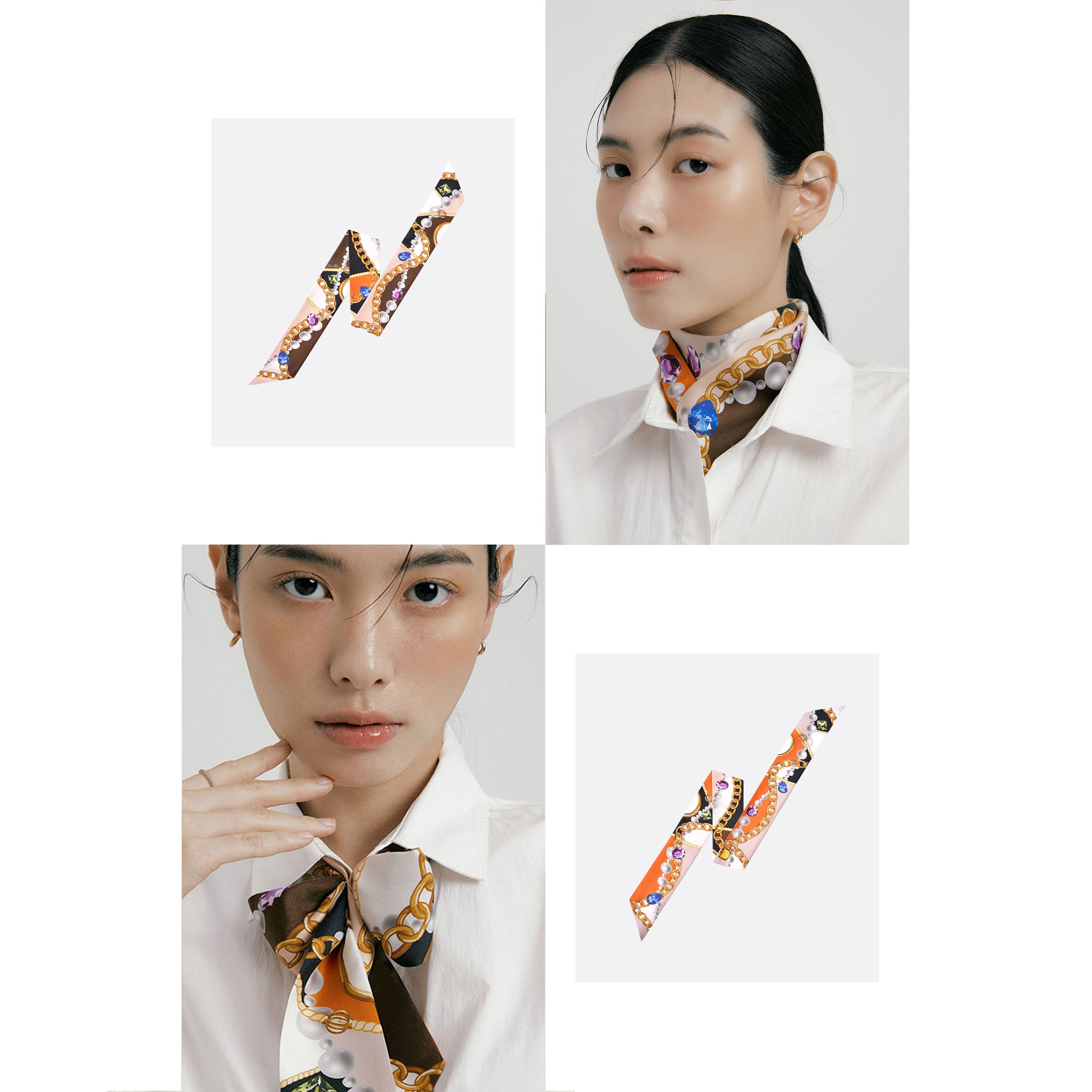 Jewel-Brown/Orange Long Silk Scarf