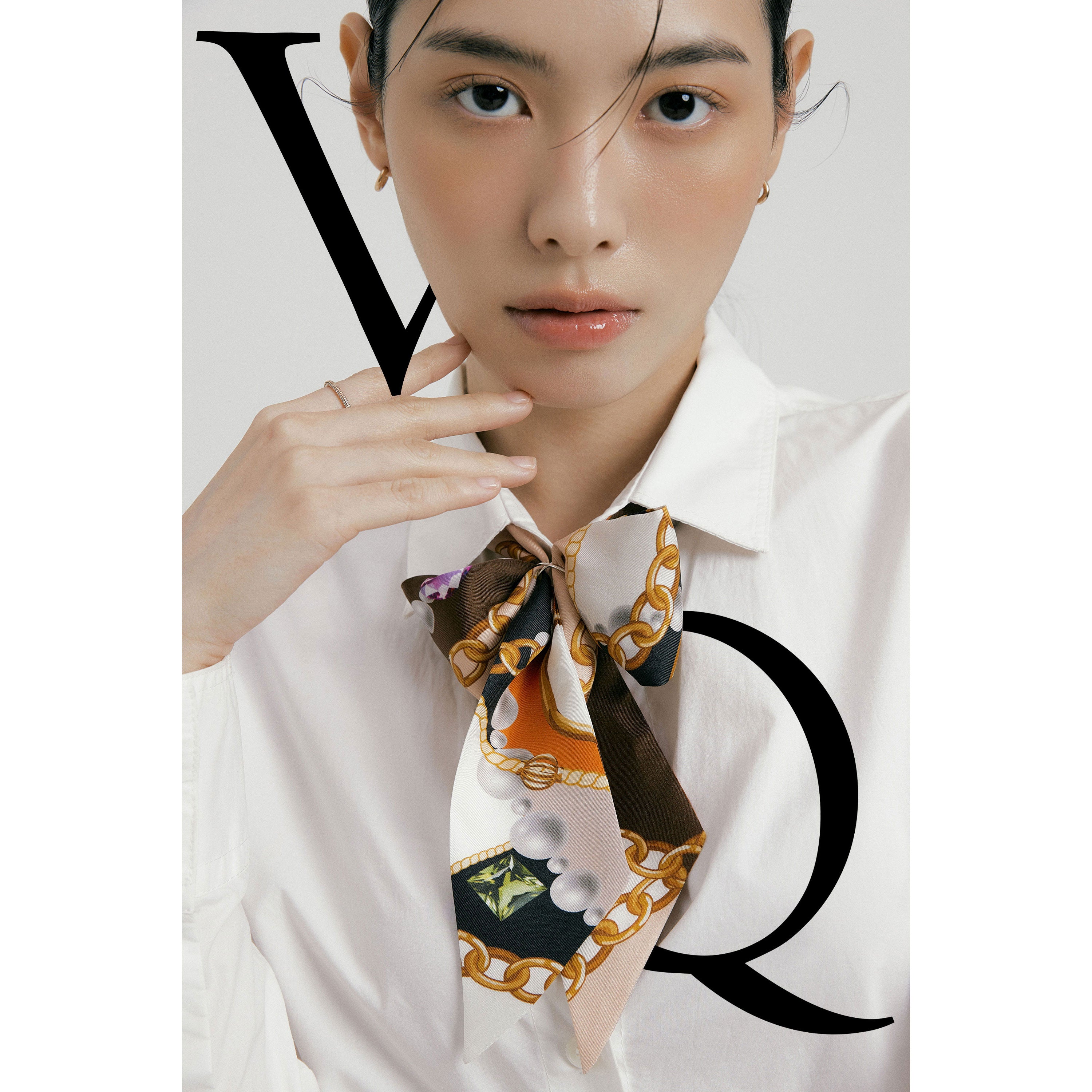 宝石棕色/橙色长丝巾