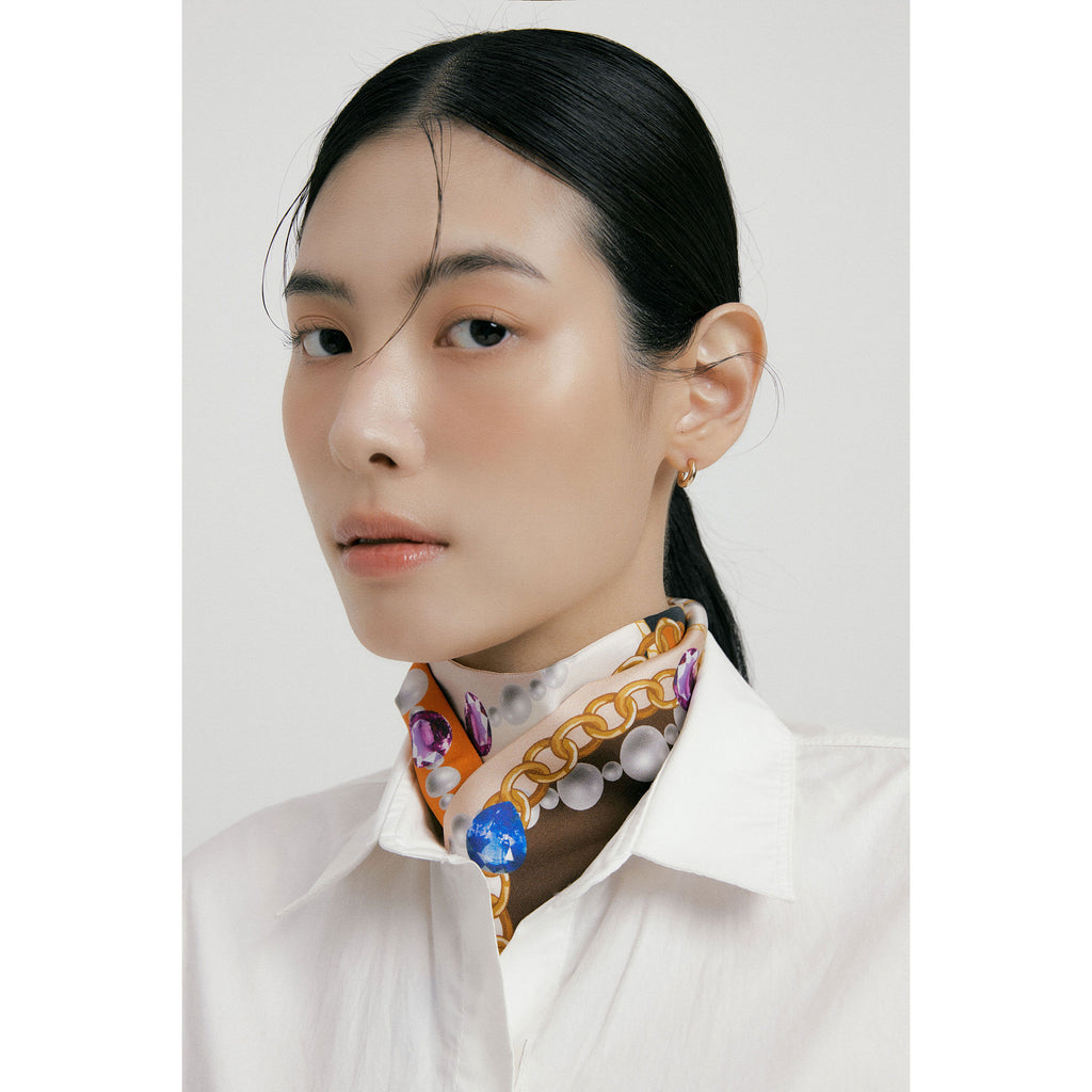 宝石棕色/橙色长丝巾