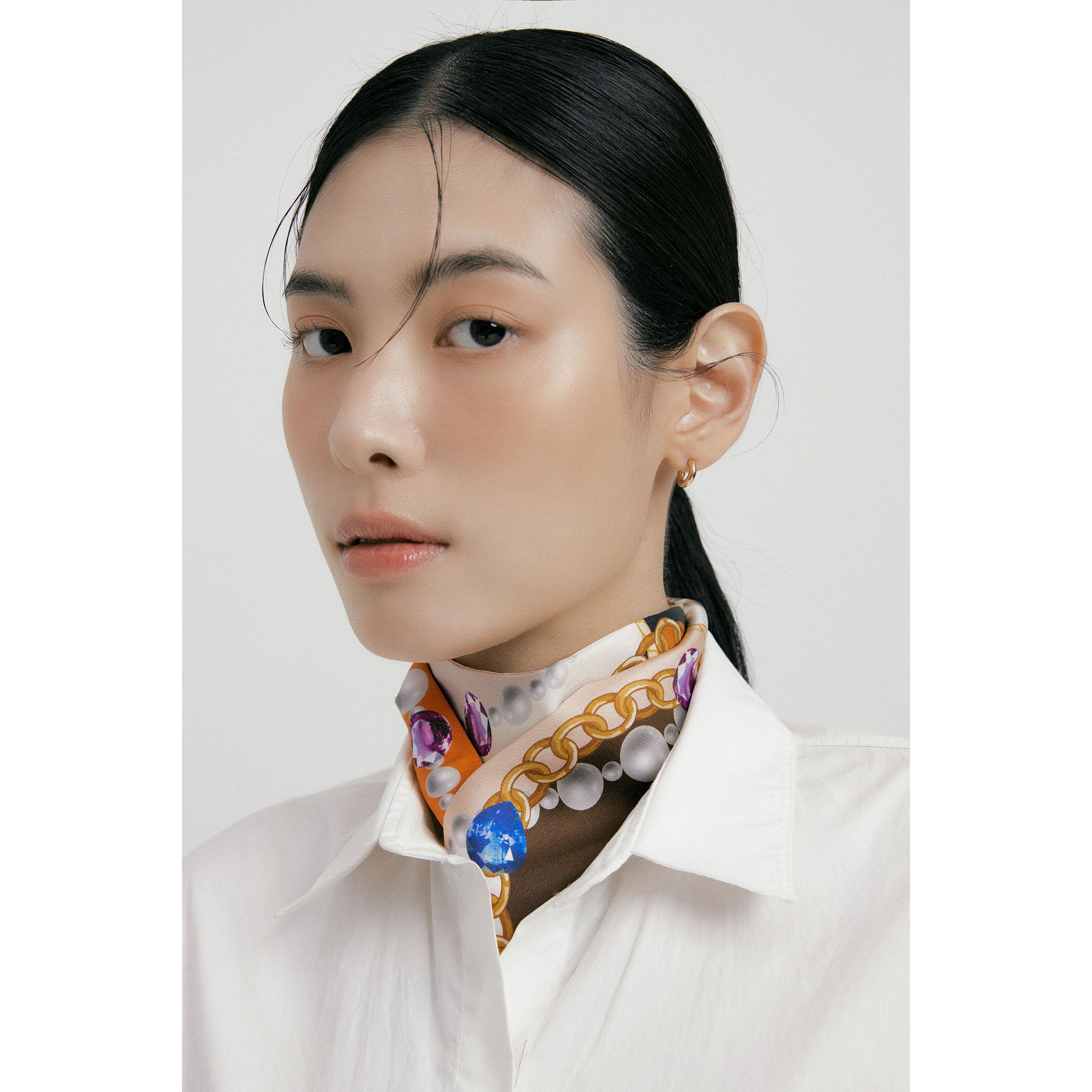 Jewel-Brown/Orange Long Silk Scarf