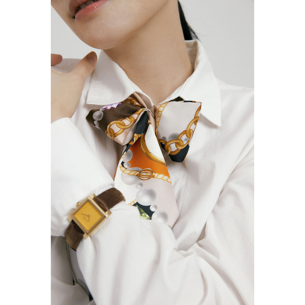 宝石棕色/橙色长丝巾