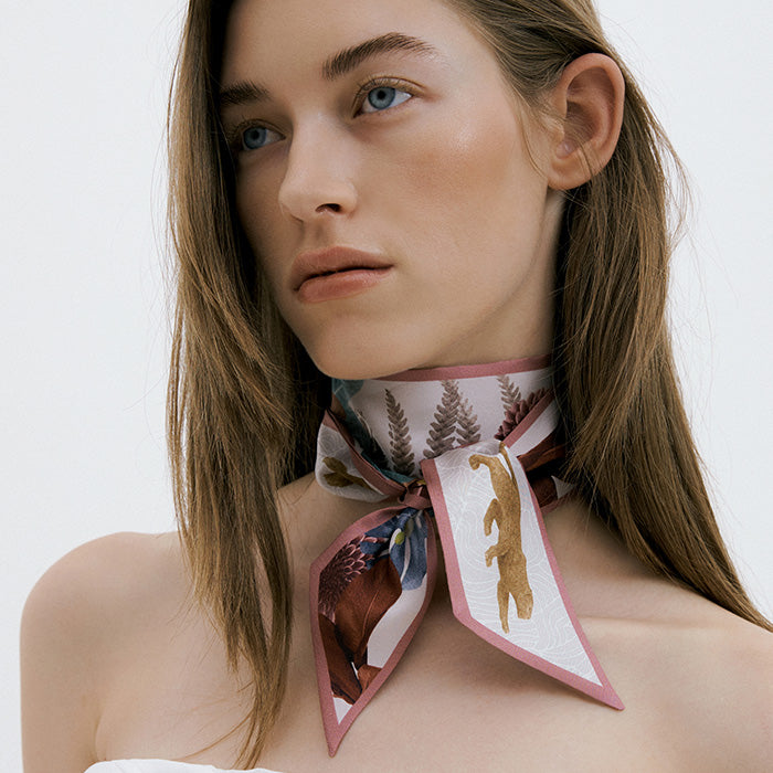 Wild Garden-Indie Pink Long Silk Scarf