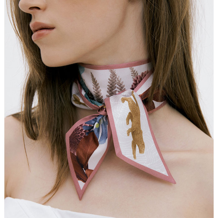 Wild Garden-Indie Pink Long Silk Scarf