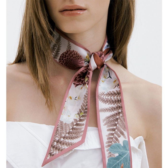 Wild Garden-Indie Pink Long Silk Scarf