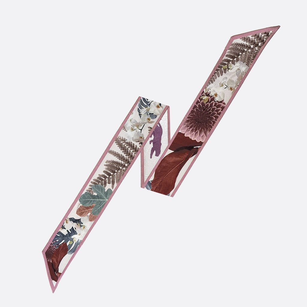 Wild Garden-Indie Pink Long Silk Scarf