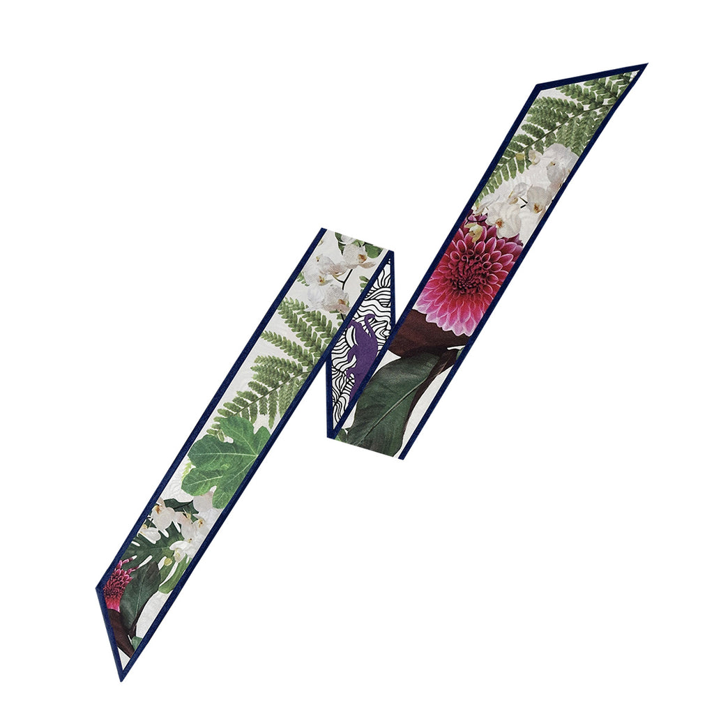 Wild Garden-Navy Long Silk Scarf