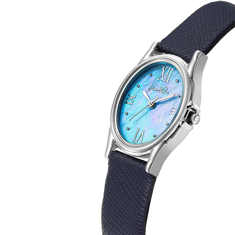 Gem-sølv/akvamarin (Navy Saffiano-skinn)