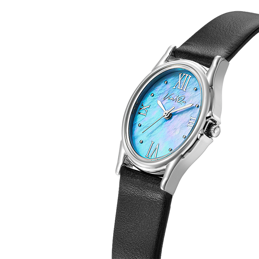 Gem-Silver/Aquamarine (หนังสีดำ)