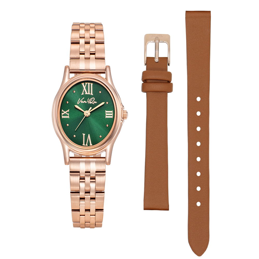 Ven&Qu Gem women's watch, rosegold and emerald with rosegold-toned metal band – additional photo 10