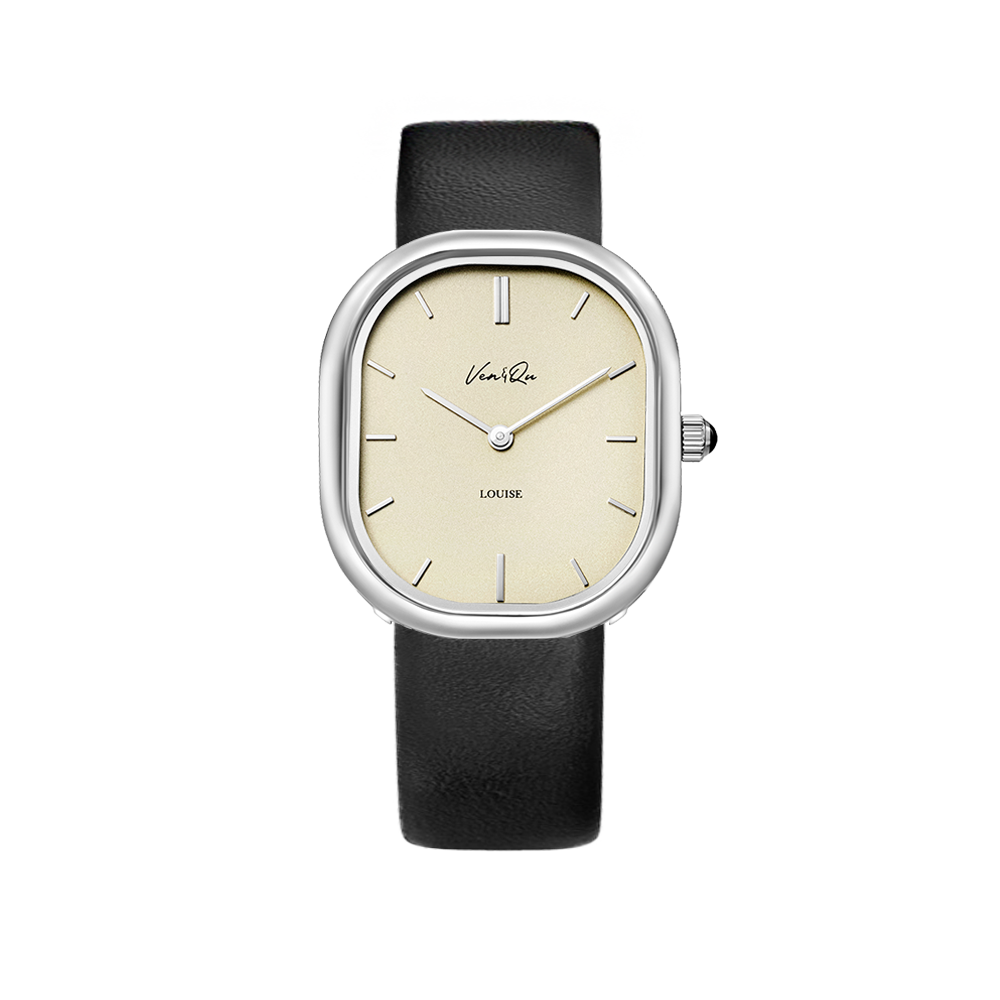 Louise-Zilver/Vintage Ivoor (unisex) (Zwart leer)