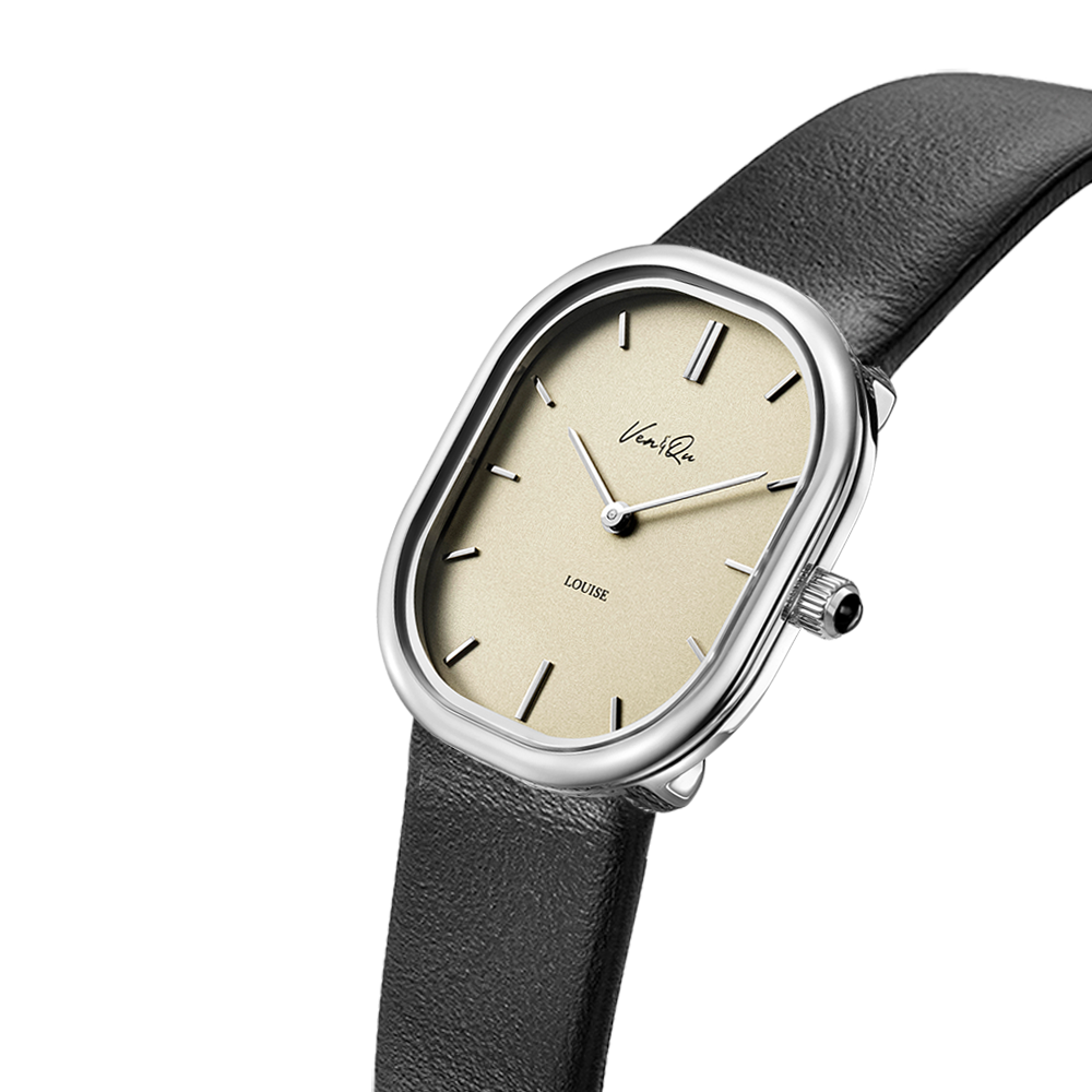 Louise-Zilver/Vintage Ivoor (unisex) (Zwart leer)