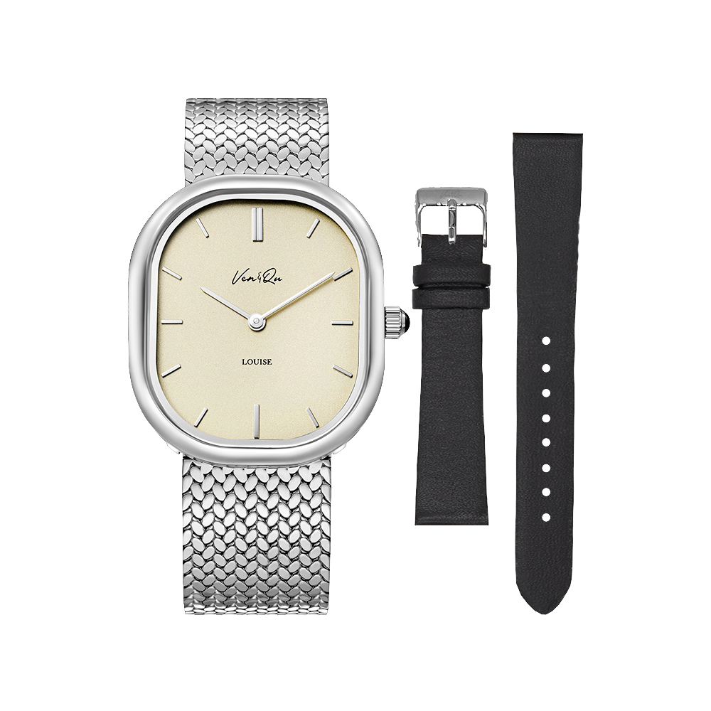 Ven&Qu Louise men's watch, silver and vintage ivory with silver-toned metal band – additional photo 10