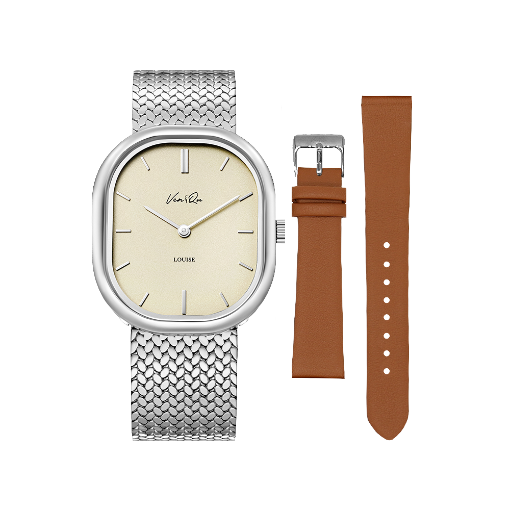 Ven&Qu Louise men's watch, silver and vintage ivory with silver-toned metal band – additional photo 11
