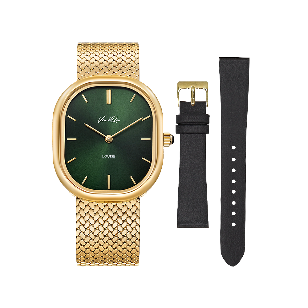Ven&Qu Louise men's watch, gold and vintage green with gold-toned metal band – additional photo 11
