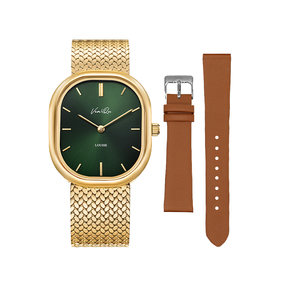 Ven&Qu Louise men's watch, gold and vintage green with gold-toned metal band – additional photo 10