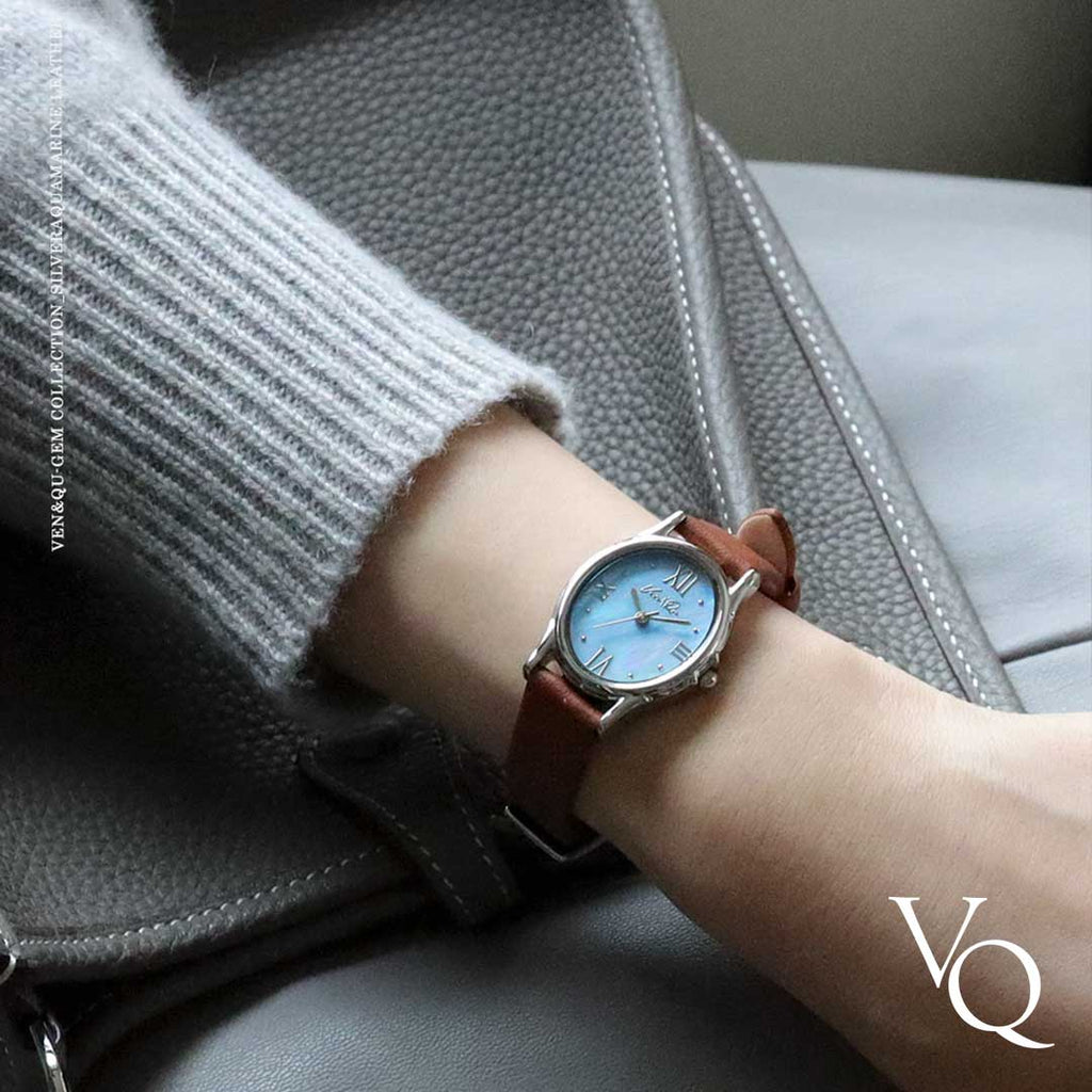 Gem-sølv/akvamarin (brunt skinn)