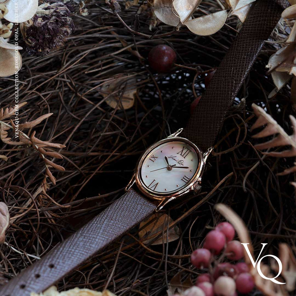 Gem-Rosegold/Opal (Espresso Saffiano-skinn)