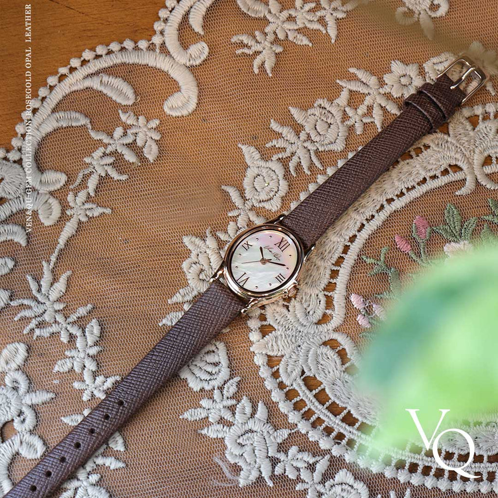 Gem-Rosegold/Opal (Espresso Saffiano-skinn)